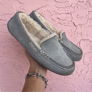 Ugg Slippers Ansley Suede Leather Gray Sherpa Women’s Size 9